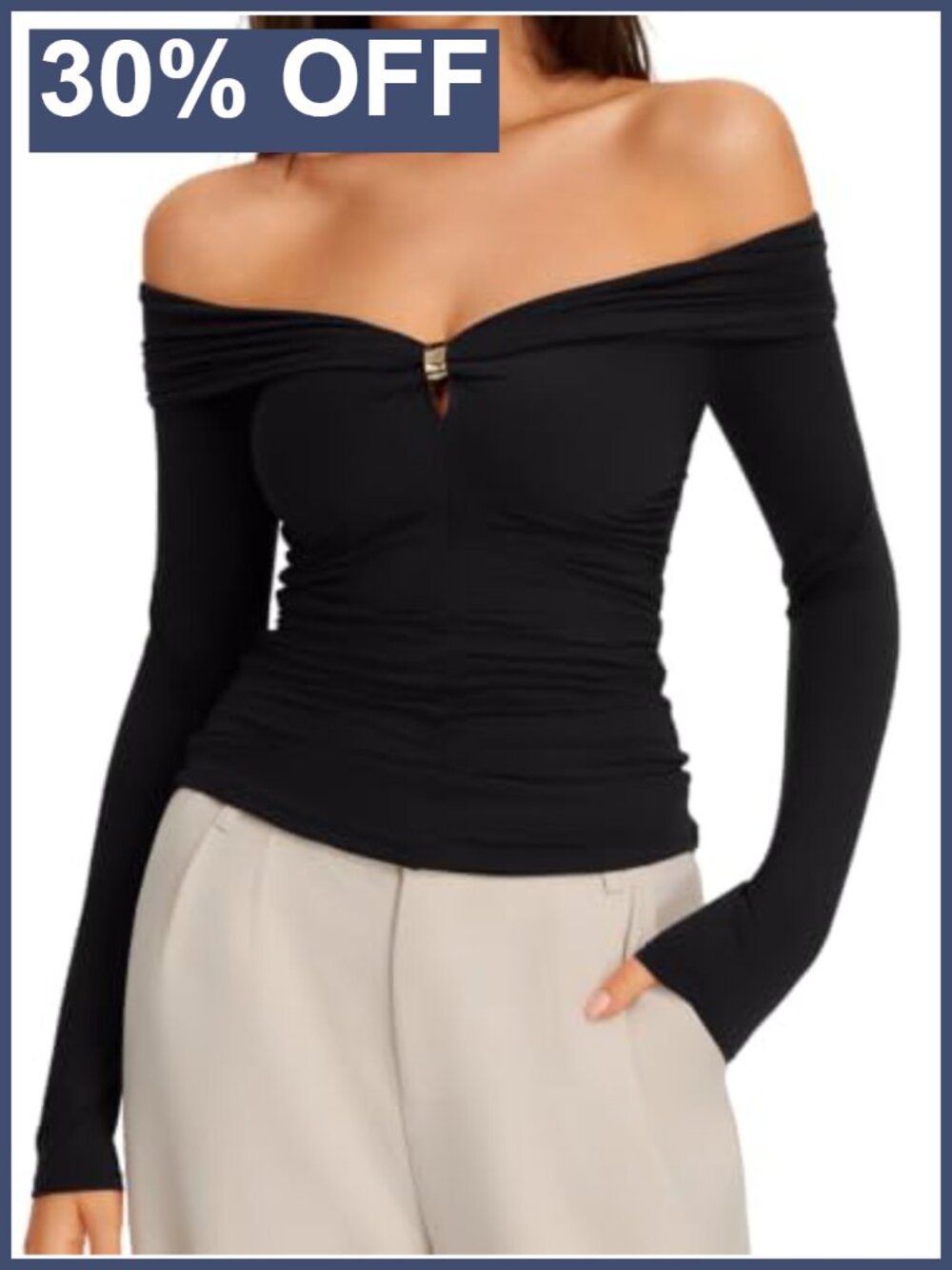 Off Shoulder Long Sleeve Ruched Slim Fit Going Out Top